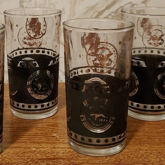 Vtg/MCM/Retro 1950/60s (6) High Ball Tumbler Glasses Black/Gold Barware-RARE - Picture 1 of 6